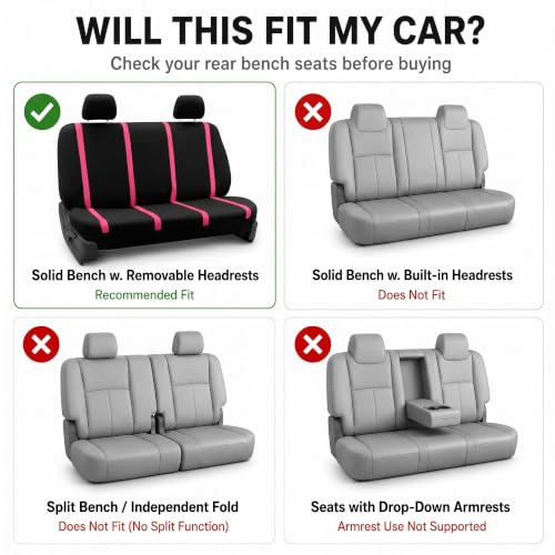 Image of FH Group Car Seat Covers Rear Set Cloth - Car Seat Covers with Removable Headrest,Universal Fit,Automotive SeatCovers,Washable Car SeatCover for SUV,Sedan,Van Pink