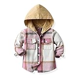 Toddler Boys Girls Plaid Button Down Jacket Kids Fashion Fleece Lined Block Color Outerwear Tops with Pockets 3M-8T