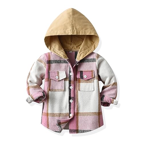 Toddler Boys Girls Plaid Button Down Jacket Kids Fashion Fleece Lined Block Color Outerwear Tops with Pockets 3M-8T