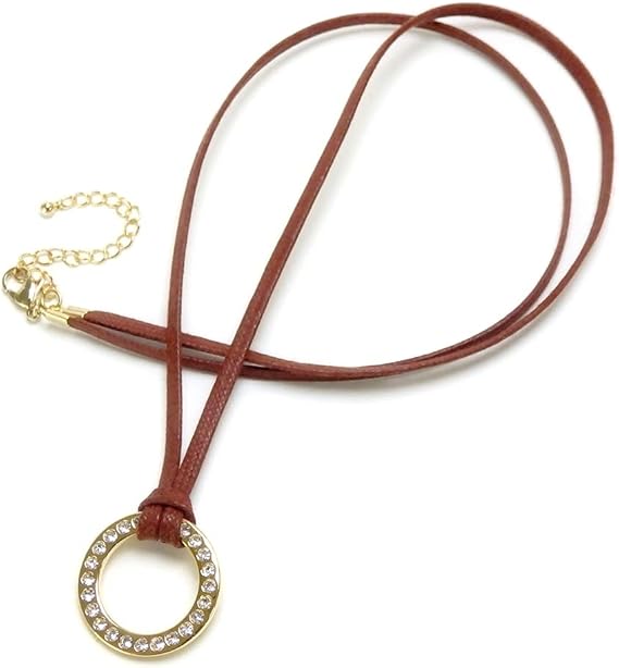 Amazon メガネホルダー ネックレス キラキラ ラインストーン メタルリング ゴールドカラー ブラウン紐 おしゃれ グラスホルダー 眼鏡ホルダー 眼鏡小物 通販