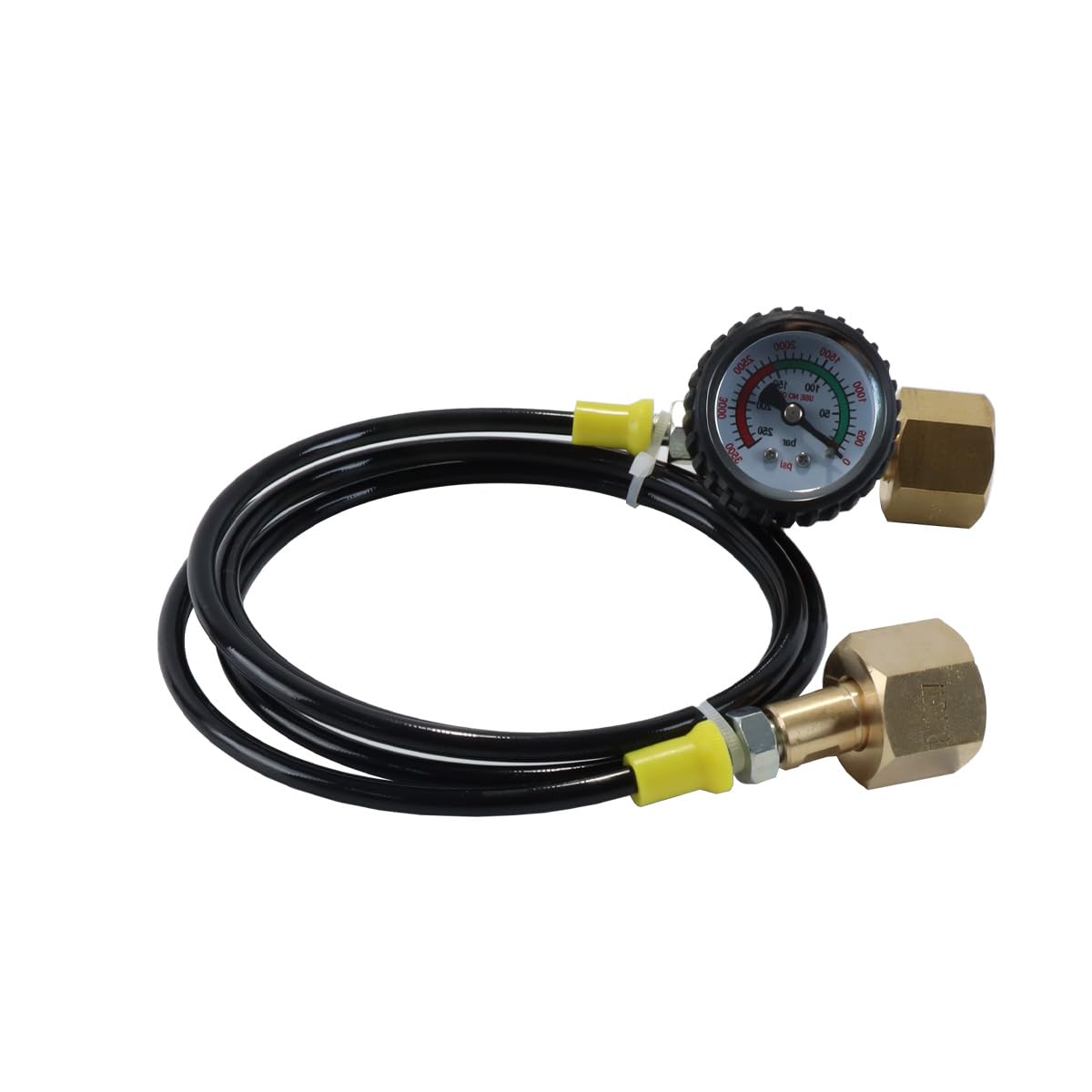 Manguera de transferencia de CO2 de 1,5 m con manómetro de 3000 PSI (2 roscas W21.8-14) para transferencia de CO2 de botella a botella grande.