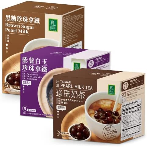 OKTEA Bundle - Classic Bubble Tea, Brown Sugar Bubble Milk & Purple Sweet Potato Latte Kits - Assam & Ceylon Teas, Brown Sugar, Purple Sweet Potato, New Zealand Milk, Tapioca, White Boba - 15 Sachets