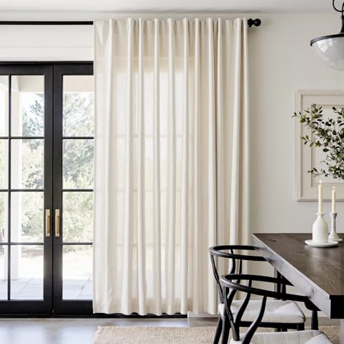 jinchan Extra Wide Sliding Door Curtain 84 Inch Length Natural Linen Curtains Semi Sheer Drapes for Patio Door Living Room Bedroom Home Office Light F