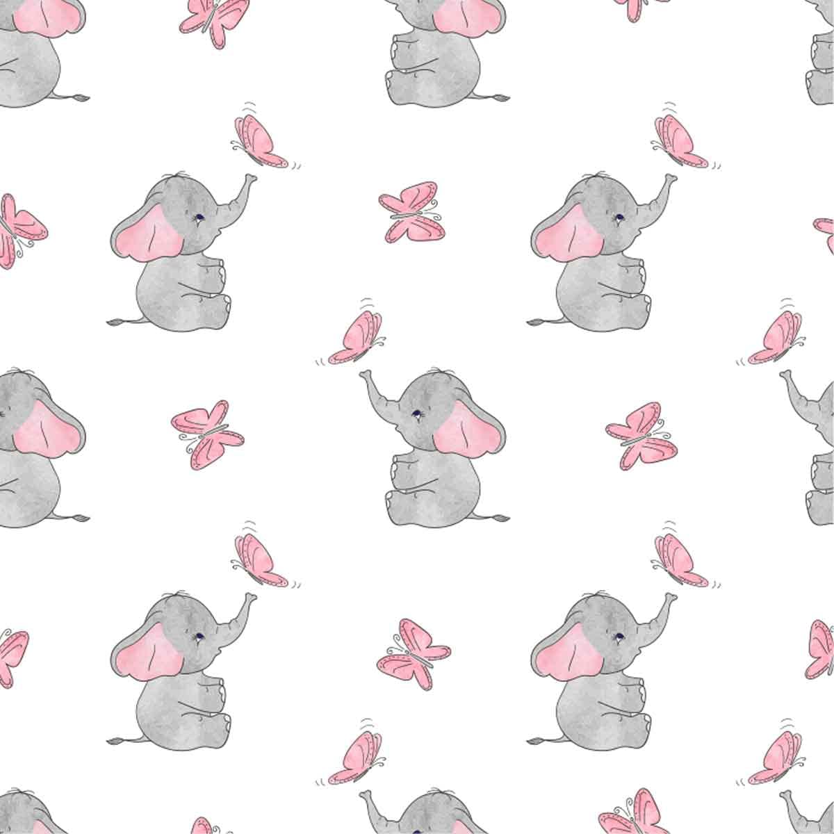Cute Elephant Outdoor Fabric by The Yard,Cartoon Little Elephant Butterflies Upholstery Fabric for Chairs,Animal Print Decorative Fabric for Upholstery and DIY Projects,5 Yards,(L460*W150cm) Grey Pink — image 1