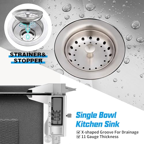 25x22 Inch Stainless Steel Kitchen Sink - Drop In Single Bowl Topmount Kitchen Sink Come With Bottom Grid, Silicon Mat And Drain Assembly Set Stylish and Modern Look Add Elegance & Enhance Usability by FAUENPEEY - Image 5