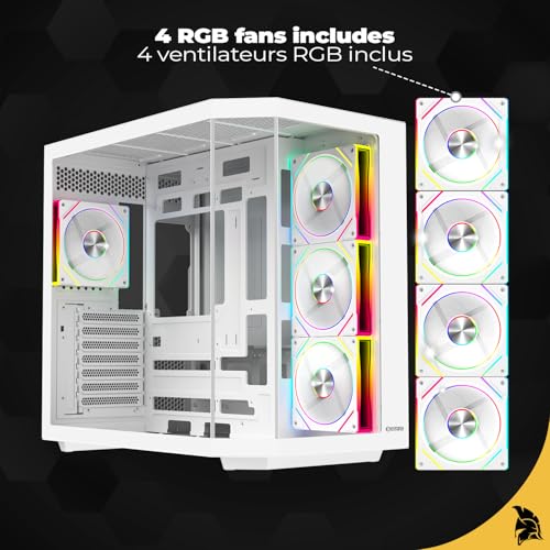 EMPIRE GAMING ECL251 Mid-Tower Gaming PC obudowa do komputera stacjonarnego ATX – 4 x 120 mm PWM ARGB wentylator z fabrycznie zainstalowanym kontrolerem HUB – potrójne szkło hartowane – USB typu C