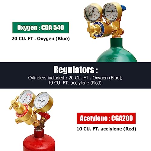 MIU-1516 Oxygen Acetylene Torch Kit W/Gas Tank (Metal ABS), Portable brazing torch kit with Gauge Oxygen Acetylene Welding Cutting Torch Kit
