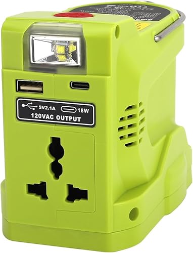 Generador inversor alimentado de 200 W compatible con batería Ryobi de 18 V, fuente de alimentación portátil con luz de 280 LM, puerto USB, puerto