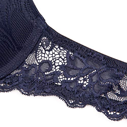 Deyllo Women’s Push Up Lace Bra Comfort Padded Underwire Bra Lift Up Add One Cup（Royal Blue,38C #TOP6