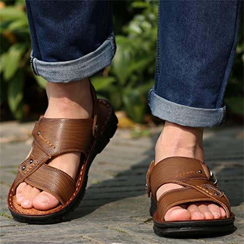 Men's Beach Shoes Sandals Cow Leather Slippers Breathable Purpose Men's Sandals(41)4