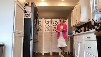 Room Divider Wood Carved Wall Divider Indoor Folding Portable Partition Screen for Home Office Garden Terrace - 6 Panel, 67 * 90inch (White)