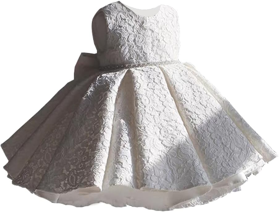Baby Girls Embroidered Dress Floral Crew Neck Birthday Party Wedding Christening Toddler Tutu Gown