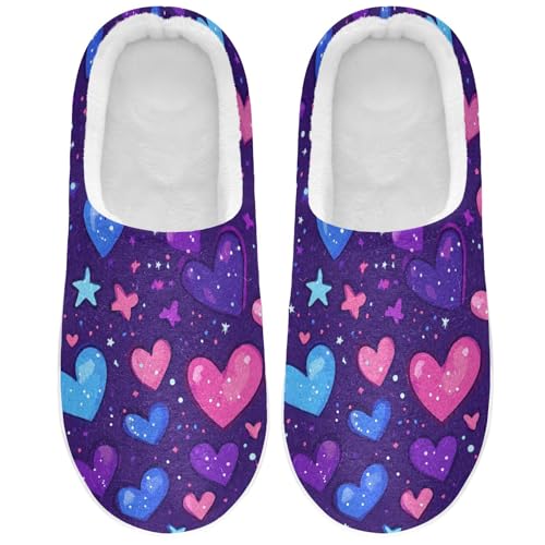 JUNZAN Purple Hearts Day Red Blue Stars Mens Cotton Slipper Lightweight Memory Foam Bedroom Shoes for Indoor Birthday Presents 6-7