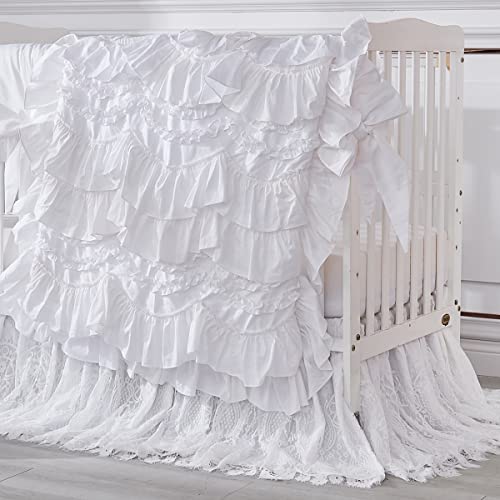 Brandream Parure de lit pour bébé fille - 6 pièces - Dentelle florale - Blanc Cover