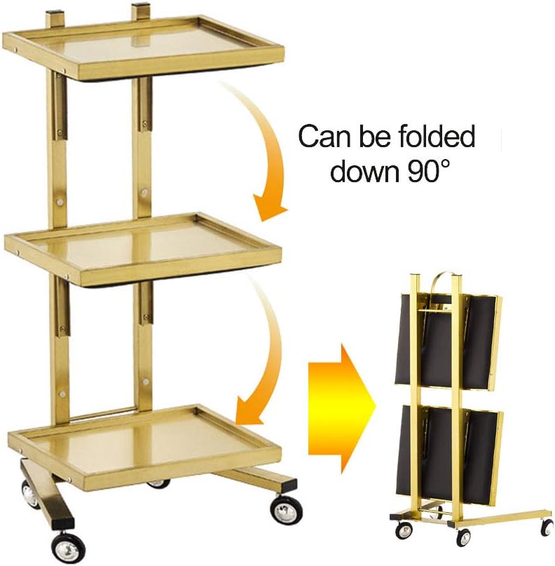 Medical Trolley Cart Foldable Hairdressing Trolley Assembled Beauty Trolley Stainless Steel 3-Layer Special Tool Cart Easy to Move Surface Drawing Process (Silver)