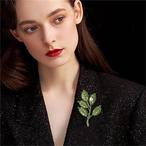 Image of coadipress Gentlemen Gold Silver Leaf Brooches Simple Elegant Retro Double Leaf Collar Pin Brooch Gold Silver Plant Leaves Brooches