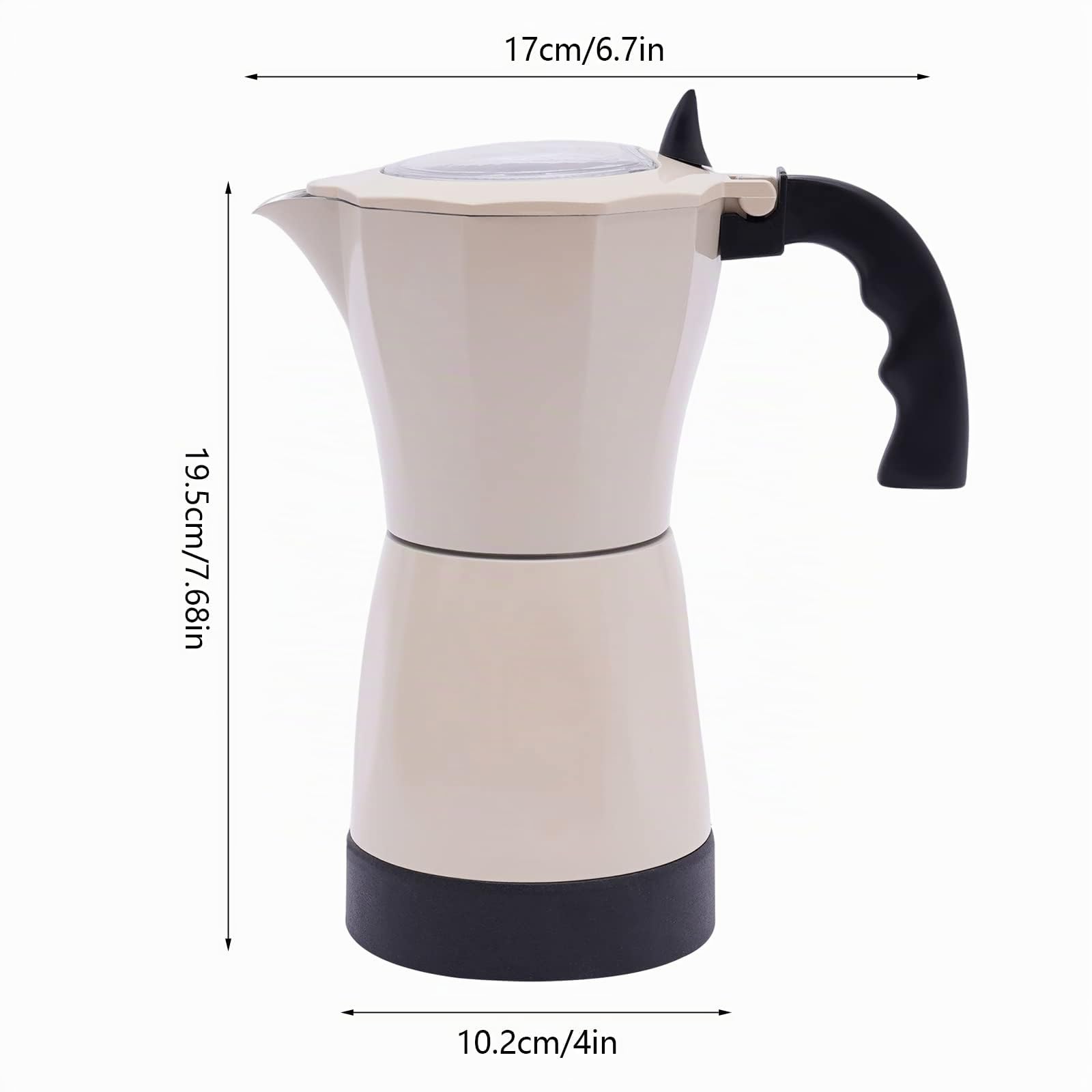 300ML 480W Aluminio Eléctrica Cafetera de Café Moka con Base 6 Tazas de Café para Familias, Reuniones, Cafés, Oficinas, Salones Universitarios, Viajes de Negocios, etc. (Blanco Crema)