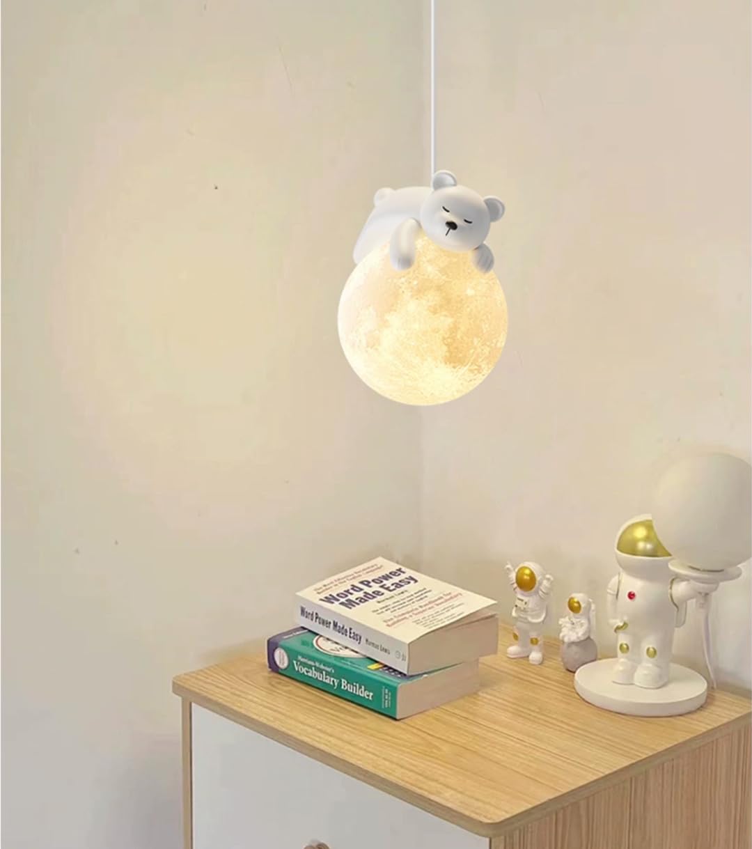 Lámpara Colgante de Luna 3D Con Oso Durmiente - Lámpara de Techo Creativa y Decorativa Para Dormitorio y Habitación de Niños