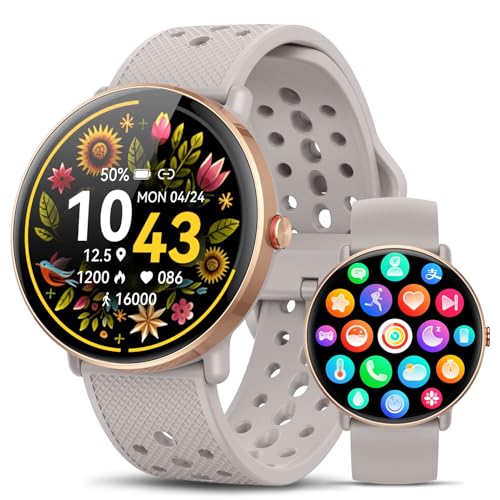 Smart Watch for Women Men, for Android iOS with Sleep Monitor, Pedometer Fitness Tracker, Bluetooth Call, IP68 Waterproof, 112+ Sport Modes Calorie Counter Round Smartwatch (Casual, Gold-Pink, 1.39)