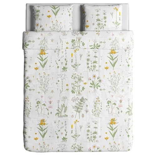 STRANDKRYPA ストランドクリパ 掛け布団カバー&枕カバー(枕カバー2枚) - フローラルパターン/ホワイト 200x200/50x60 cm 002.829.19