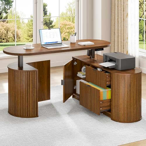Image of Electric L Shaped Standing Desk, Corner Sit Stand Up Desk, Executive Desk