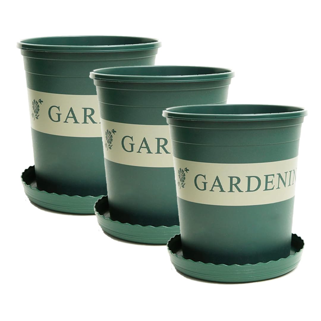Kuber Industries Plant Pot|Durable & Lightweight|Water Drainage Holes|Plastic Flower Pot for Patio|Large|Green | (Pack of 3) (B0CW2T1FGD) Amazon Price History, Amazon Price Tracker