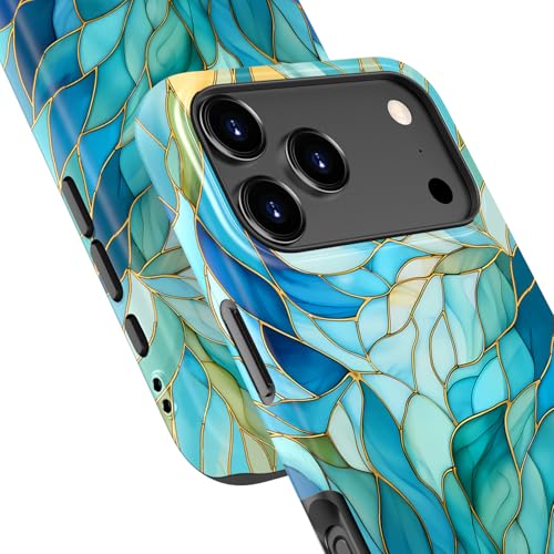 Image of Goodon for iPhone 17 Pro Case Cute - Wireless Charging Compatible - Dual-Layer Hard Shell + Silicone Cover - Protective Phone Case with Trendy Designs for Women - Blue Leaves Flower | Dual-Layer Hard Shell + Silicone, Slim Fit Protective Phone Cover with Wildflower Designs for Women Girls