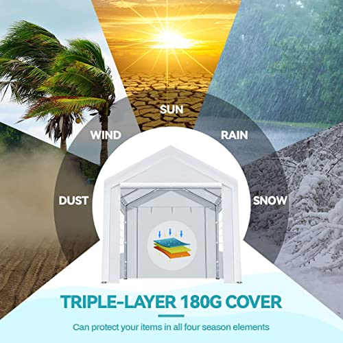 Advance Outdoor Adjustable 10X20 Ft Heavy Duty Carport Car Canopy Garage Shelter Party Wedding Boat Tent With Removable Window Sidewalls And Doors, Adjustable Height From 9.5Ft To 11Ft, White #TOP3