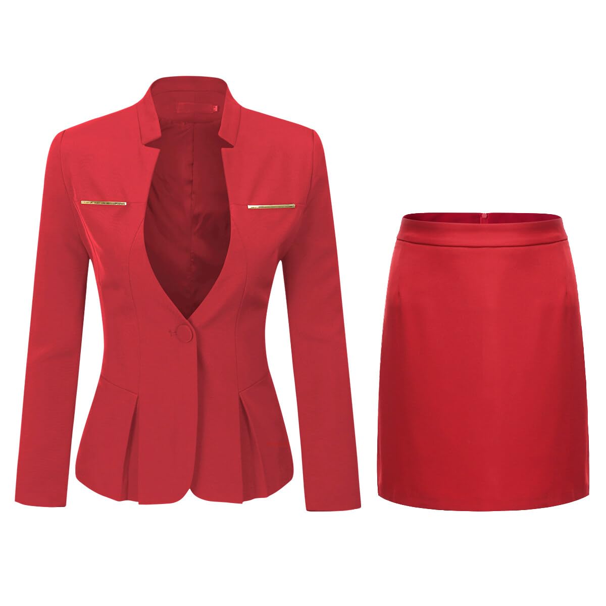 Ensemble de 2 pièces pour femme avec jupe de bureau et blazer et jupe - rouge - Taille S