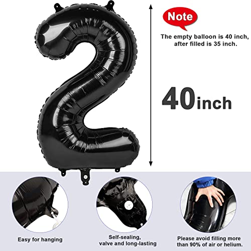 Image of 2 Balloon Numbers Birthday Decorations, 40In Black Balloons for Men Women | Eye-catching Appearance, Perfect Decorative Centerpieces, Convenient Self-sealing Structure, Widely for Various Occasions