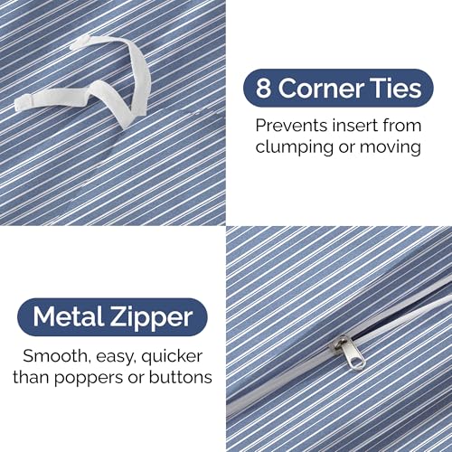 Image of Duvet Cover Full Size Set - Extra Soft Full Duvet Cover 80 inch x 90 inch with 2 Pillow Shams for Women, Men, Kids & Teens - Hotel Luxury w / Zipper Closures & Ties - Comfy, Cozy & Breathable (Blue Stripes)