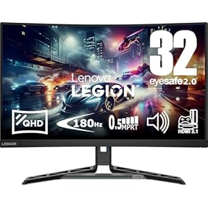 Lenovo Legion R32qc-30 31.5 inch Gaming Monitor | QHD, 1440p, 180Hz, VA, 0.5ms, HDMI, DP | AMD Freesync Premium | PS5, Xbox, PC screen