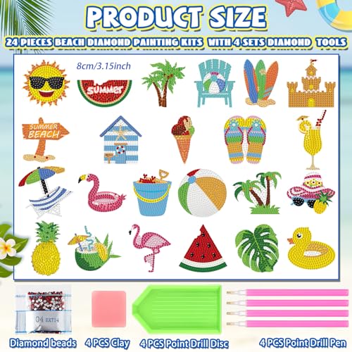 Set de 24 imanes decorativos de arte diamante temática playa miniatura 3