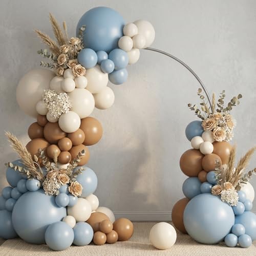 Image of RUBFAC 135pcs Dusty Blue Balloons, Haze Blue Latex Balloon Different Sizes 18 12 10 5 Inch for Garland Arch Birthday Wedding Engagements Anniversary Baby Shower Party Supplies