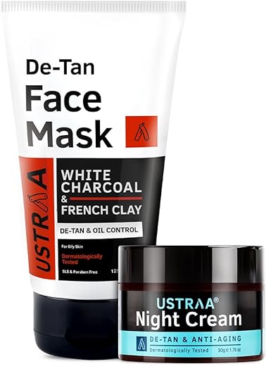 Ustraa De-Tan Face Mask – Oily Skin – 125g & Night Cream – De-tan and Anti-aging – 50g