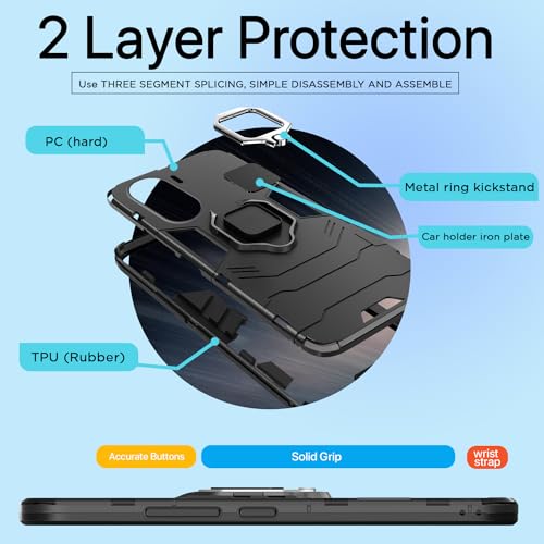 Image of Pikkme Vivo V29e 5G Back Cover | D5 Tough Armor Bumper | 360 Protection Case | Ring Holder Stand Case for Vivo V29e 5G (Black)