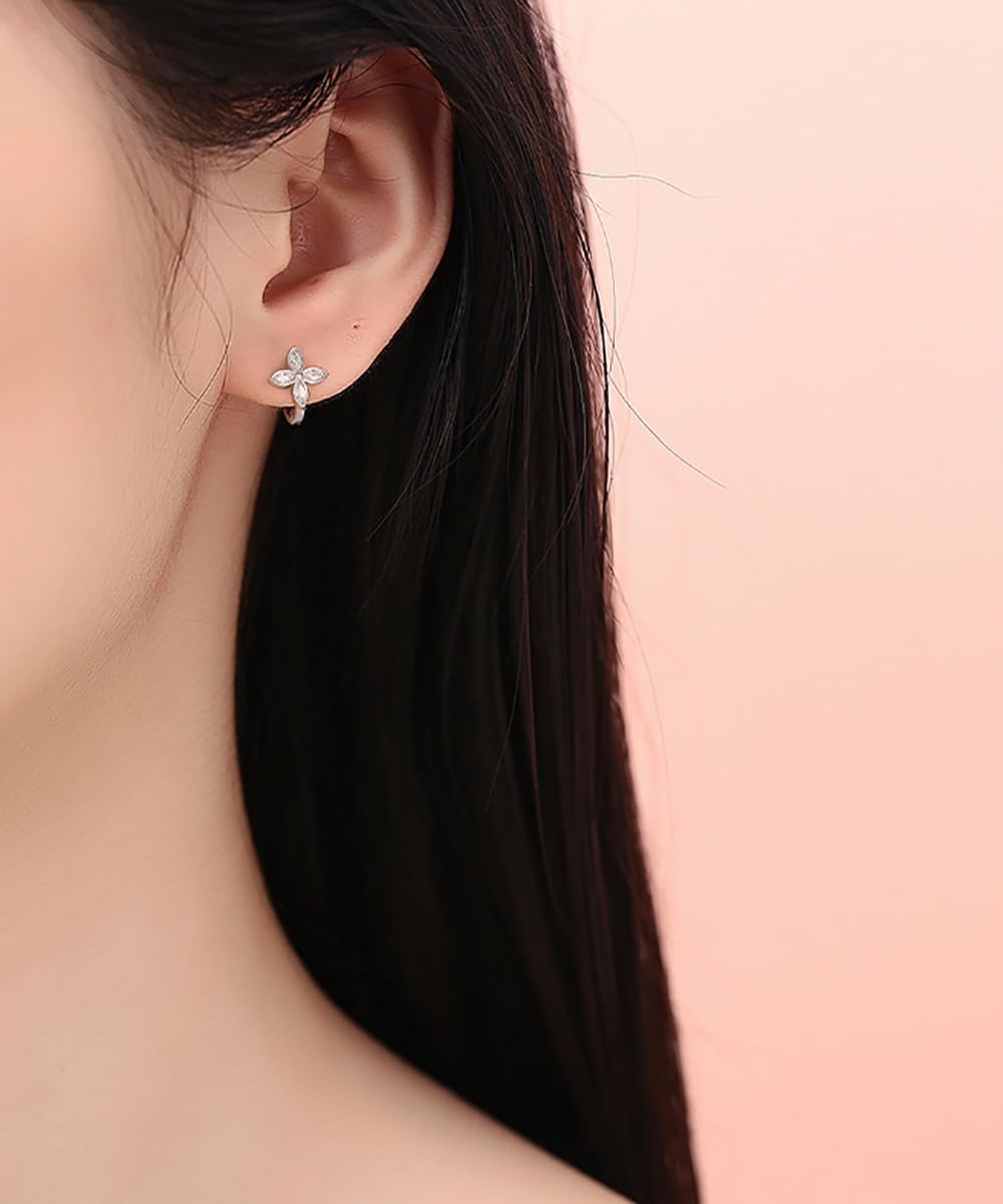 CZ Flower Cartilage Mini Hoop Earrings for Women 925 Sterling Silver Crystal Flowers Tiny Huggie Hoops Earring Wrap Cuffs Cute Jewelry Gifts Hypoallergenic - Image 2