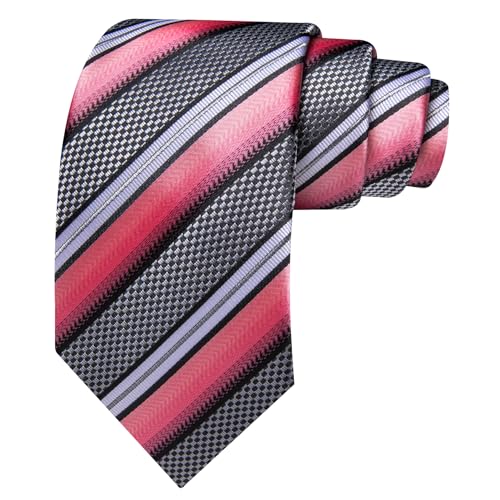 Image of Barry.Wang Tie Sets for Men Silk Stripe Necktie Woven Checkered Handkerchief Cufflinks Formal Business Wedding