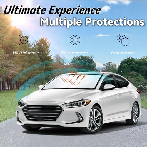 Image of Car Front Windshield Sun Shade for Elantra 2017-2020, Car Window SunShades Shield Cover Sun Visor Protector with 240T Reflective Fabric UV & Sun Heat Protection Accessories