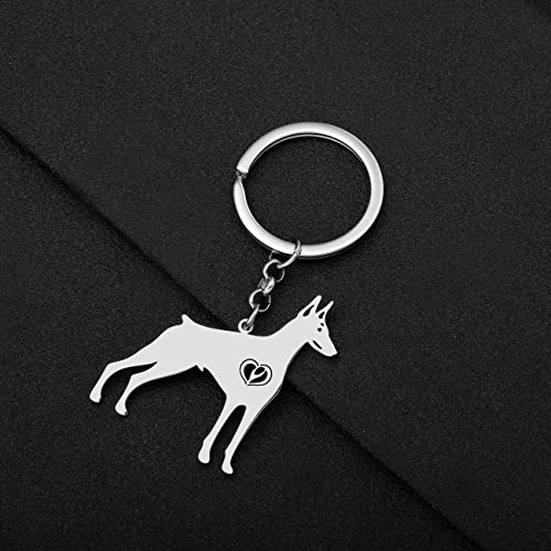 WEVENI Cute Dog Keychain18K Gold Plated Stainless Steel Key Chain Ring Accessories Charms Dog Lovers Gifts for Women Girls (Silver Plated Doberman)4