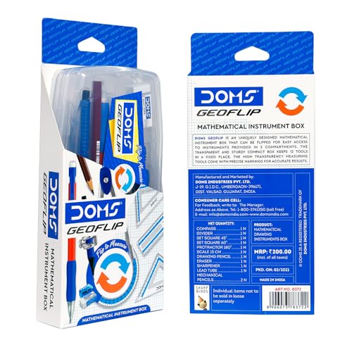 Image of DOMS GEOFLIP GEOMETRY BOX | DRAWING MATHEMATICAL INSTRUMENTS | IN FLIP COMPARTMENT WITH MECHANICAL PENCIL & EXTRA LEADS