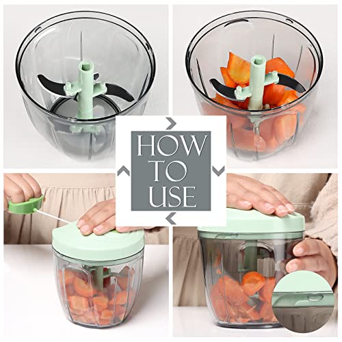 Image of Ourokhome Manual Food Processor Vegetable Chopper, Portable Hand Pull String Garlic Mincer Onion Cutter for Veggies, Ginger, Fruits, Nuts, Herbs, etc., 900ml, Green