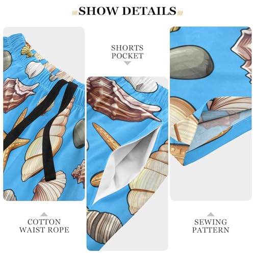 Men's Pajama Shorts Ocean Conch Shell Blue Pajama Bottoms Casual Athletic Sleep Shorts with Pockets 23030124