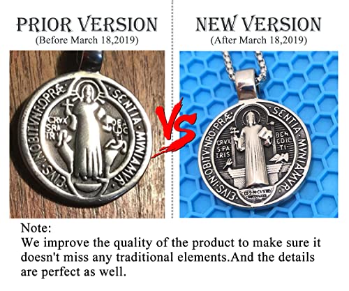 Mens Stainless Steel St Benedict Medal Necklace,Silver Catholic Medalla Cross Demon Protection Roman Exorcism Pendant Ghost Hunter,Medalla De San Benito Medalla3