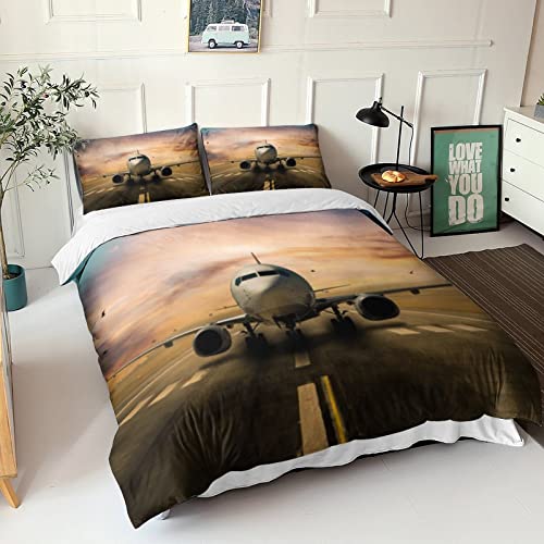Housse de couette 3D aéronefs 200x200 parure de lit microfibre respirable