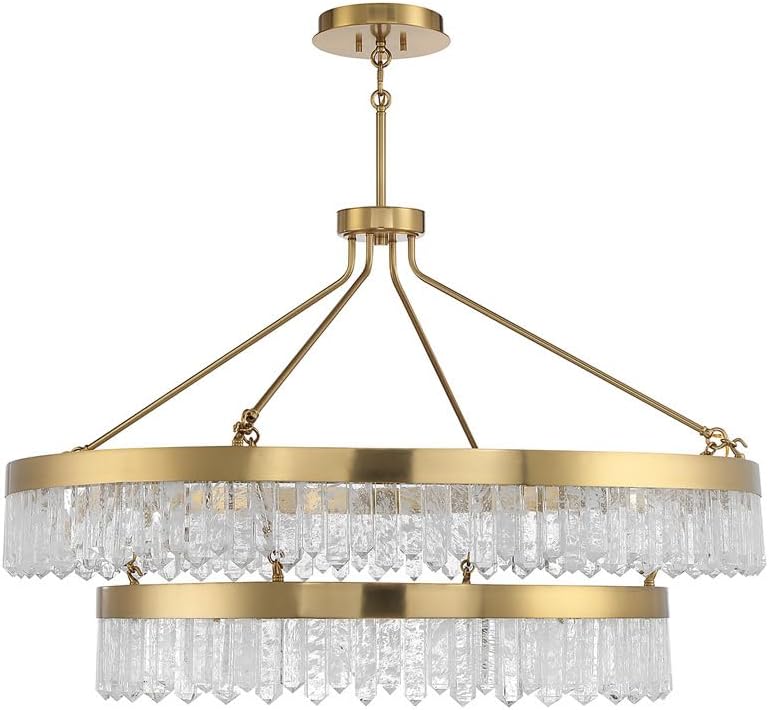 Savoy House 7-1622-117-322 Landon Vintage Modern 2-Tiers Calcite Crystal Pendant, Integrated LED 2-Light 234 Total Watts, 29" H x 45" W, Warm Brass