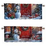 CAIJXIONG Christmas Valance Curtains 2 Pack Wooden Sleds Snowman Christmas Wreath Valance for Kitchen Windows Bathroom Living Room Bedroom Window Treatment Valances 54x18 inch