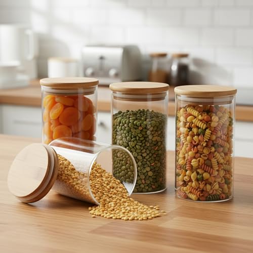 Amazon Brand - Solimo Glass Borosilicate Jar 1000Ml,Transparent,4 PCS