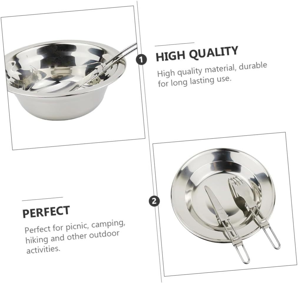 Camping Cookware Mess Kit Stainless Steel Outdoor Tableware Portable 1-2 Person Cooking Equipment Set for Hiking Picnic Camping