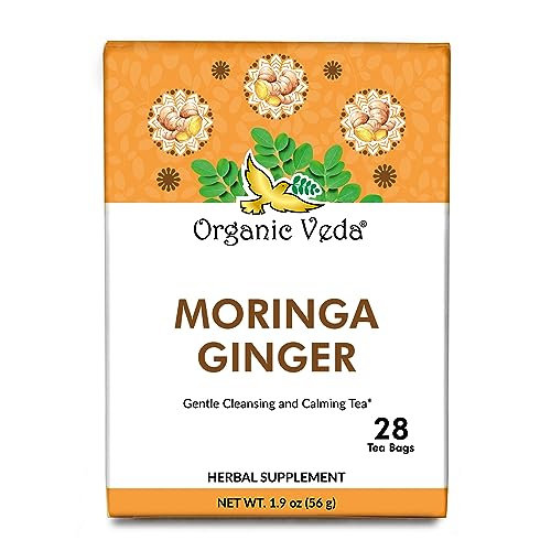 Organic Veda Moringa Ginger Green Tea, 28 Tea Bags - 100% Natural Ginger Moringa Herbal Tea for Energy, Immunity & Digestion with Essential Nutrients & Antioxidants - No GMO, Gluten-Free, Vegan